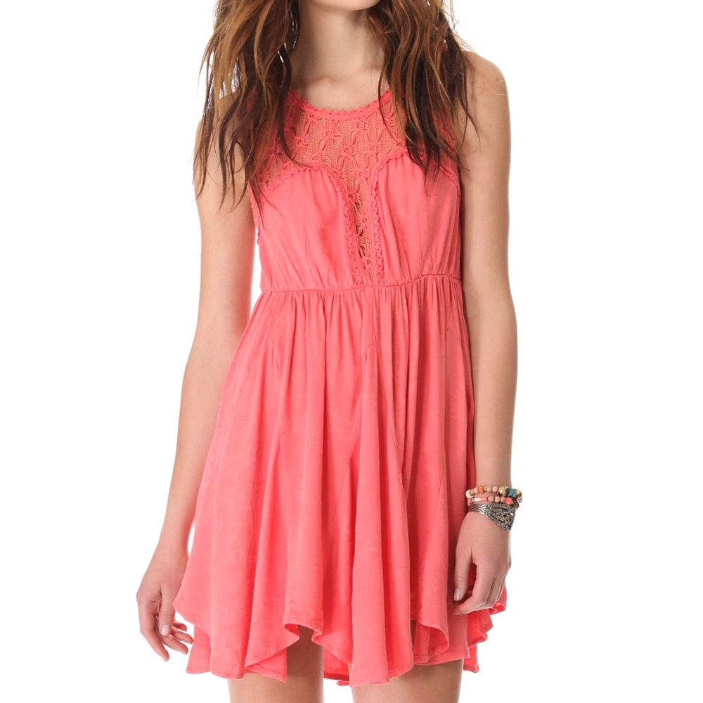 Free People Fiesta Coral Sleeveless Lace Dress